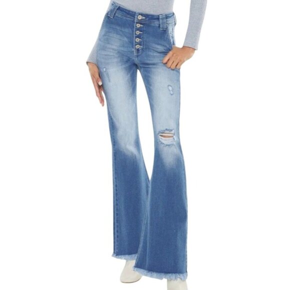 KanCan Womens 27 Sian‎ High Rise Buttonfly Flare Jeans - Picture 1 of 14